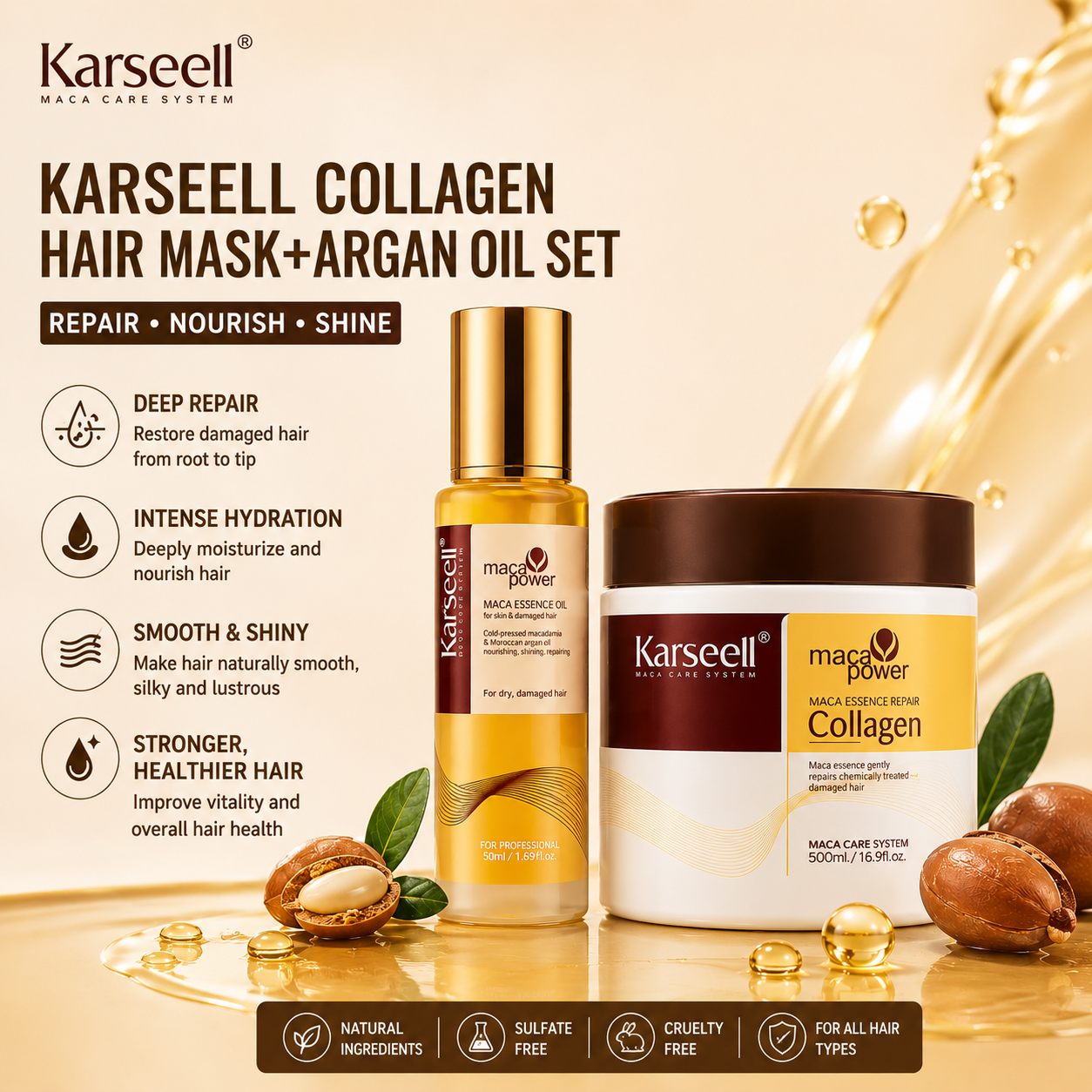 KARSEELL COLLAGEN HAIR MASK + ARGAN OIL REPAIR SET